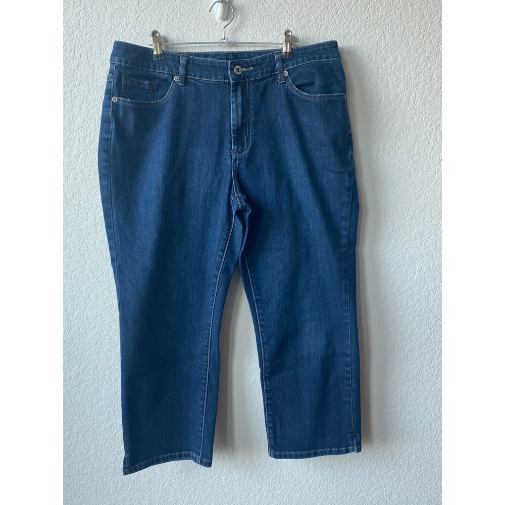 Chico's Platinum Women Grayson M Crop CLASSIC Denim Jeans Size 2 Dark Blue